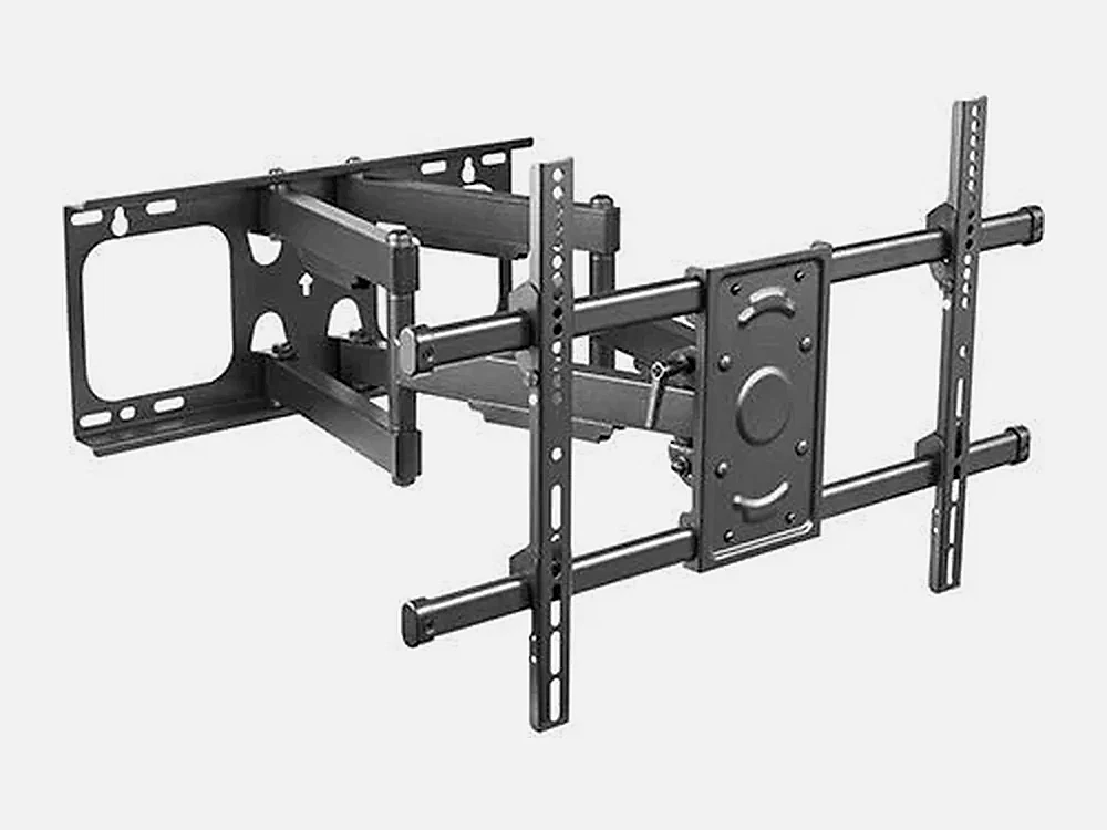 Large full-motion articulating TV wall mount with extended twin arms and a long VESA rail