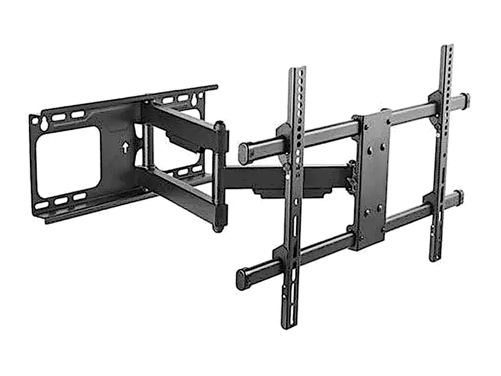 Heavy-gauge steel full-motion TV wall mount with a twin-arm assembly and a wide VESA rail